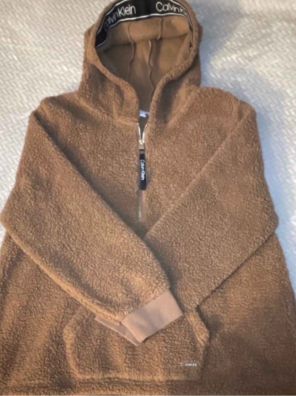 Calvin Klein Camel Teddy Fleece Half-Zip Hoodie